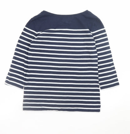 Seasalt Women’s Blue Striped Sailor Top Size 8 Organic Cotton 3/4 Sleeve