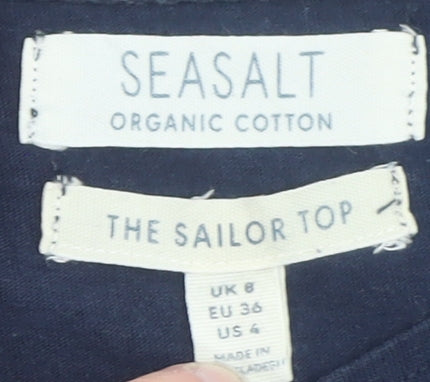 Seasalt Women’s Blue Striped Sailor Top Size 8 Organic Cotton 3/4 Sleeve