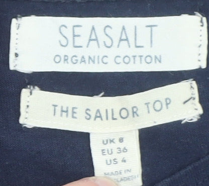 Seasalt Women’s Blue Striped Sailor Top Size 8 Organic Cotton 3/4 Sleeve
