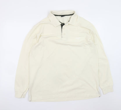 Cotton Traders Men's Ivory Long Sleeve Polo Shirt Size L 100% Cotton
