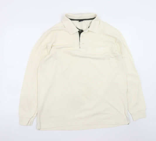 Cotton Traders Men's Ivory Long Sleeve Polo Shirt Size L 100% Cotton