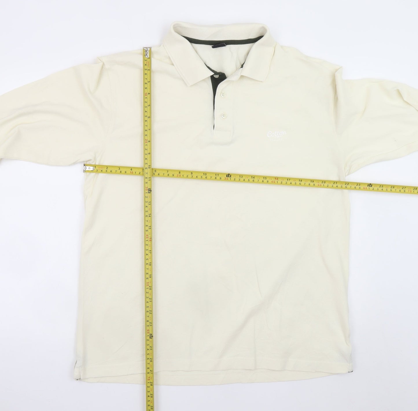 Cotton Traders Men's Ivory Long Sleeve Polo Shirt Size L 100% Cotton