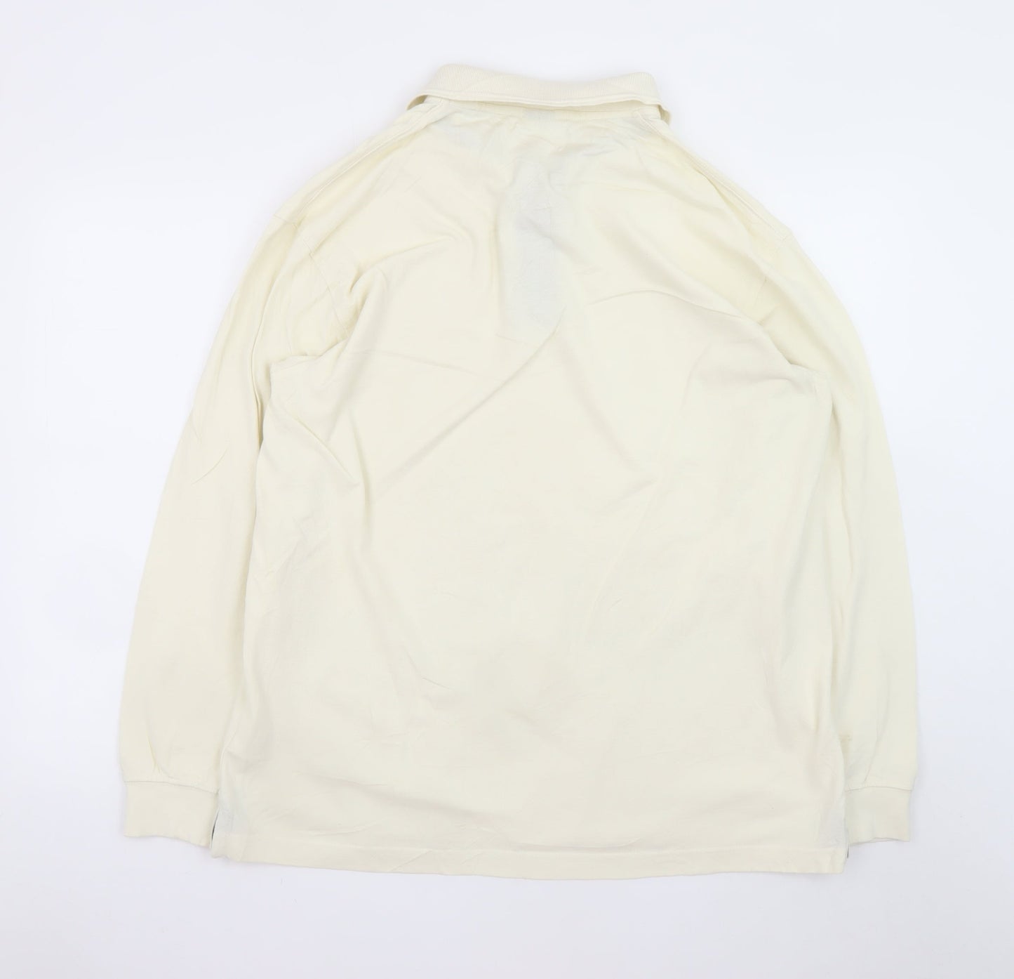 Cotton Traders Men's Ivory Long Sleeve Polo Shirt Size L 100% Cotton