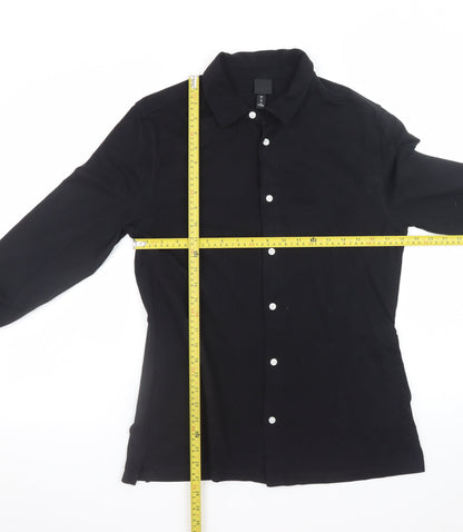 H&M Men's Black Slim Fit Long Sleeve Button-Up Cotton Shirt M