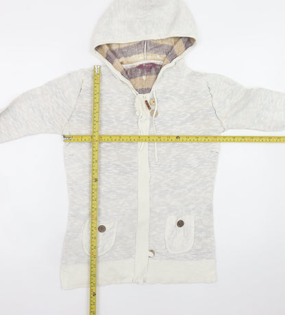 Fat Face Womens Beige Hooded Full Zip Sweatshirt Size 10 Cotton