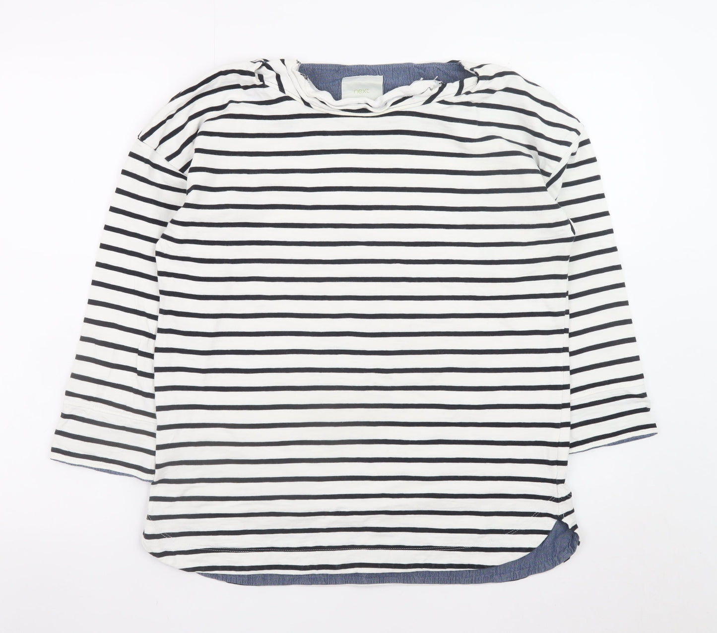 Next Women’s White Black Striped Cotton 3/4 Sleeve T-Shirt Size 10