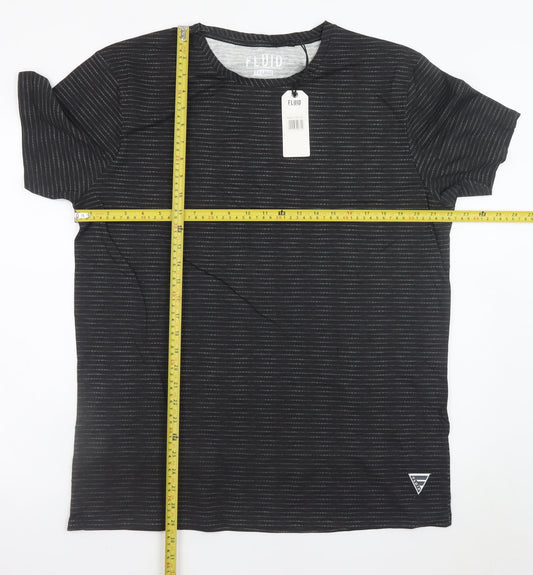 Fluid Men's Black Striped Cotton Crew Neck Short Sleeve T-Shirt 2XL