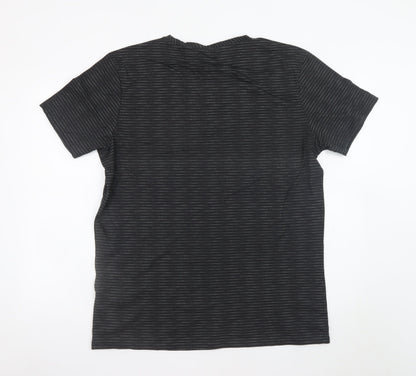 Fluid Men's Black Striped Cotton Crew Neck Short Sleeve T-Shirt 2XL