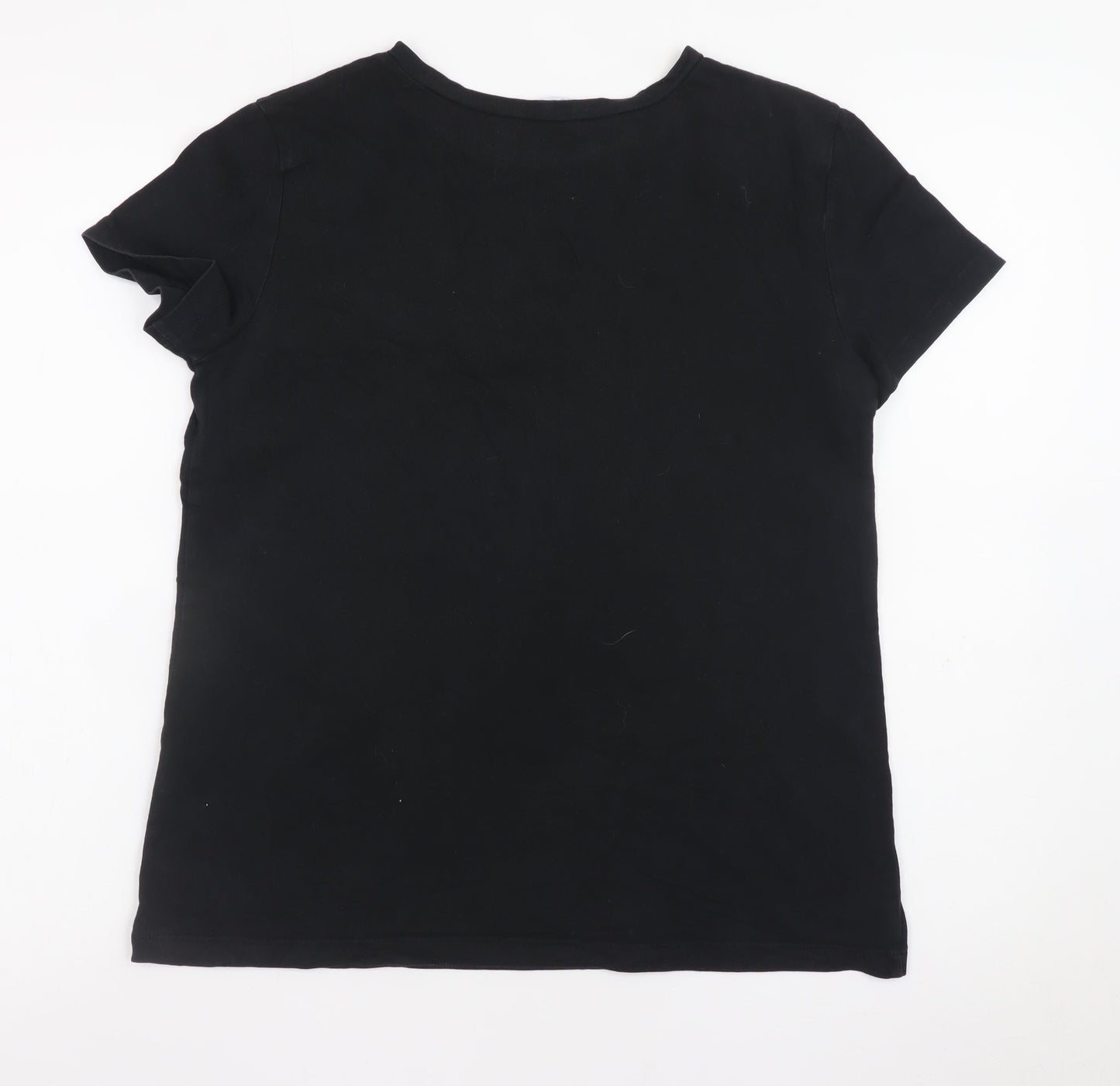 Zara Women Black Beaded Pocket Short Sleeve Cotton T-Shirt Size 10