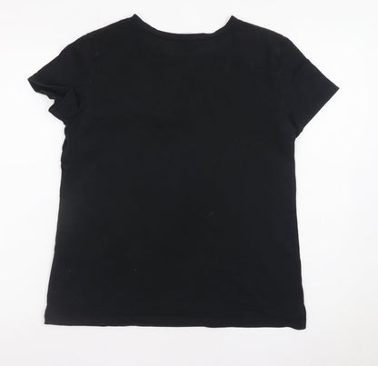Zara Women Black Beaded Pocket Short Sleeve Cotton T-Shirt Size 10