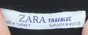 Zara Women Black Beaded Pocket Short Sleeve Cotton T-Shirt Size 10