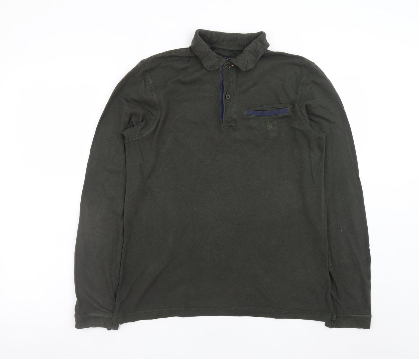 Barbour Men's Green Long Sleeve Cotton Polo Shirt Size S