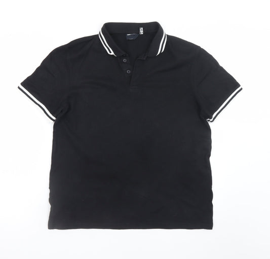 ASOS Design Men's Black Polo Shirt M Cotton Short Sleeve Tipped Collar