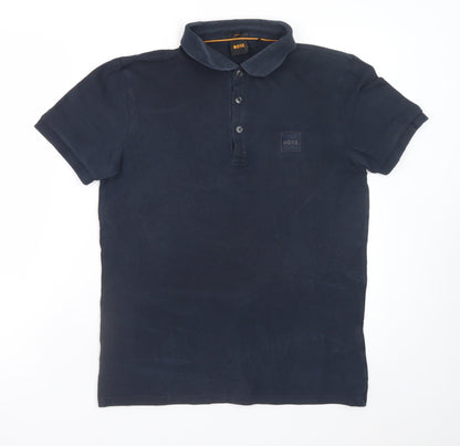 BOSS Men's Blue Regular Fit Cotton Polo Shirt Size M