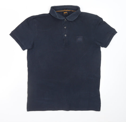 BOSS Men's Blue Regular Fit Cotton Polo Shirt Size M