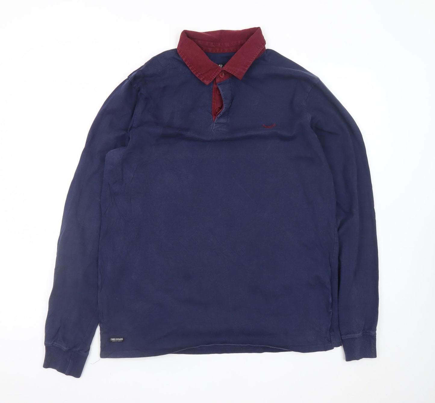 Threadbare Men's Blue Long Sleeve Cotton Polo Shirt Size L