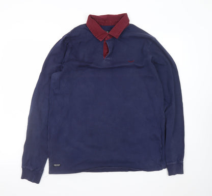 Threadbare Men's Blue Long Sleeve Cotton Polo Shirt Size L