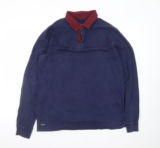 Threadbare Men's Blue Long Sleeve Cotton Polo Shirt Size L