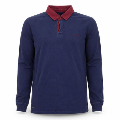 Threadbare Men's Blue Long Sleeve Cotton Polo Shirt Size L