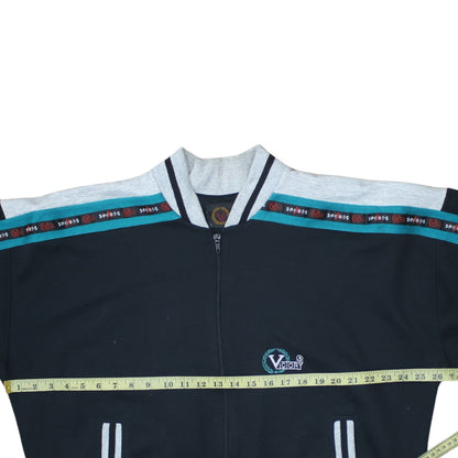 Victory Men's Black Track Jacket L Colourblock Sports Zip Up