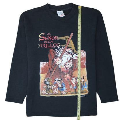 Fruit of the Loom Mens Black Graphic Funny Cartoon Sweatshirt L
