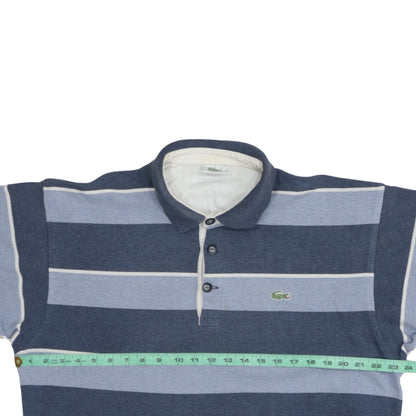 Lacoste Men's Blue Striped Long Sleeve Collared Cotton Polo - Size L