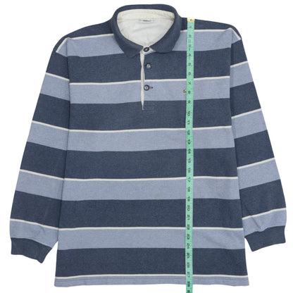 Lacoste Men's Blue Striped Long Sleeve Collared Cotton Polo - Size L