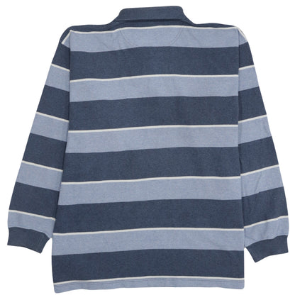 Lacoste Men's Blue Striped Long Sleeve Collared Cotton Polo - Size L