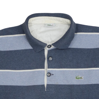 Lacoste Men's Blue Striped Long Sleeve Collared Cotton Polo - Size L