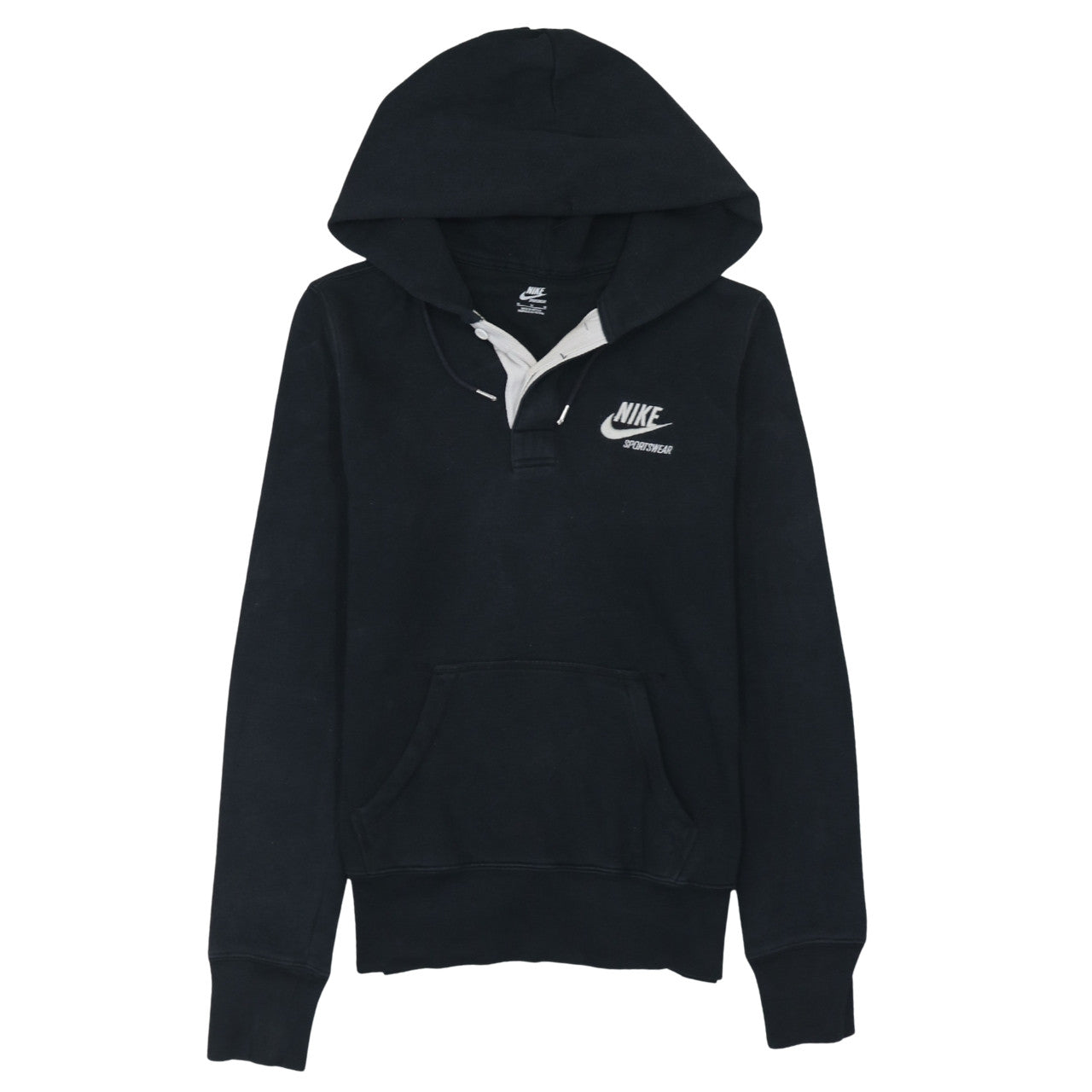 Nike Sportswear Women's Black Henley Hoodie Size M Cotton Blend