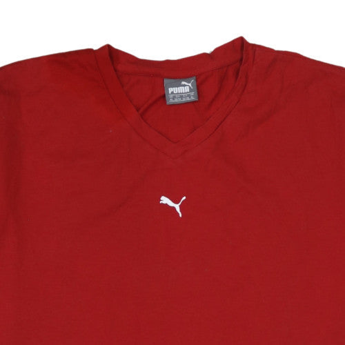 Puma Men's Red V-Neck Short Sleeve T-Shirt XL Classic Cotton
