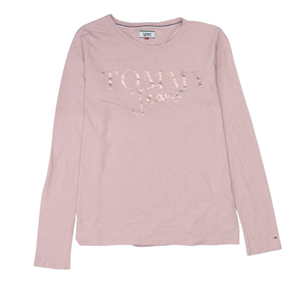 Tommy Jeans Women's Pink Long Sleeve Cotton T-Shirt Size L