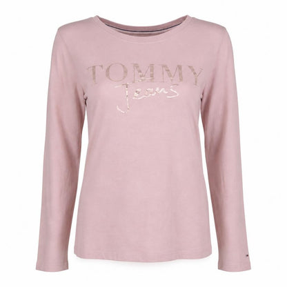 Tommy Jeans Women's Pink Long Sleeve Cotton T-Shirt Size L