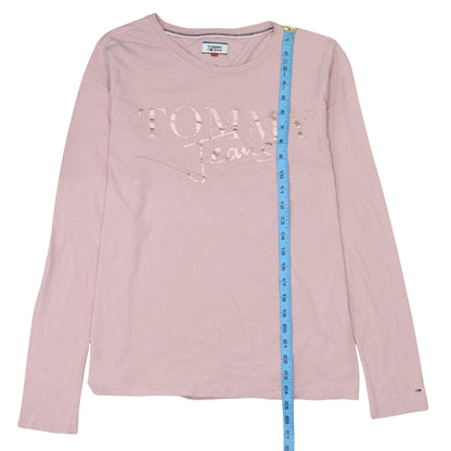 Tommy Jeans Women's Pink Long Sleeve Cotton T-Shirt Size L