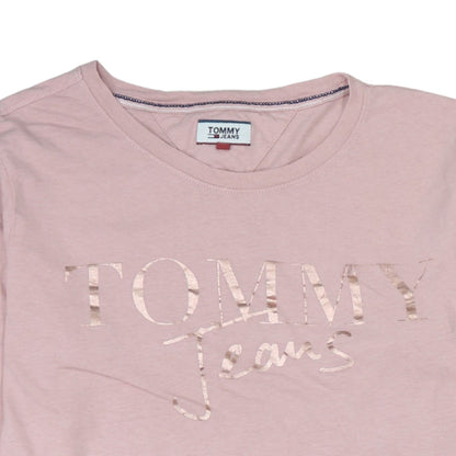 Tommy Jeans Women's Pink Long Sleeve Cotton T-Shirt Size L