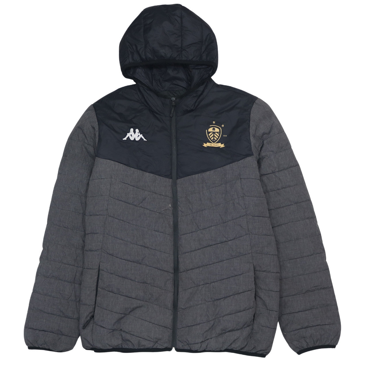 Kappa Mens Grey XL Puffer Jacket Hooded Leeds United 100 Years