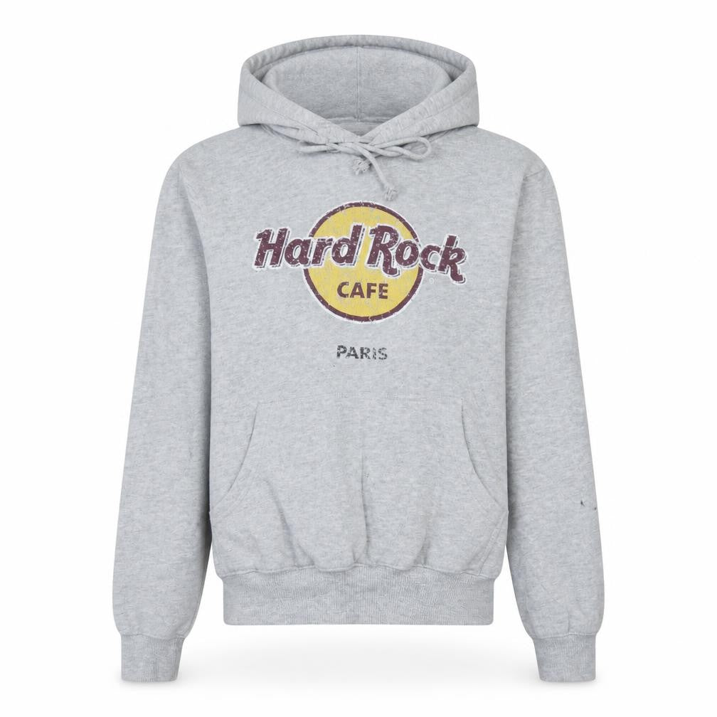 Hard Rock Cafe Paris Grey Pullover Hoodie Men’s Small Logo Fleece