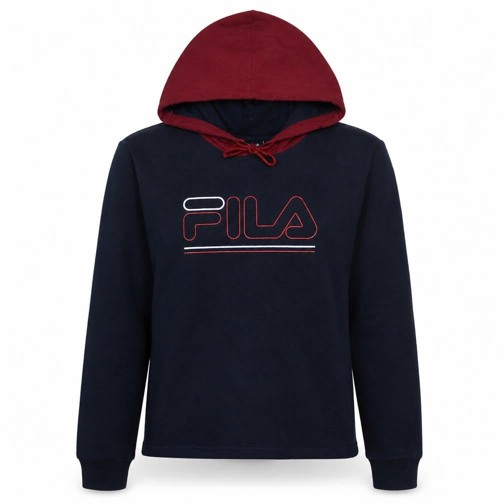 Fila Men's Blue & Maroon Pullover Hoodie Size S Logo Fleece
