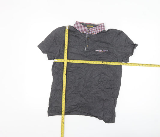 Ted Baker Men’s Grey Cotton Polo Shirt Size M Button Collar Casual