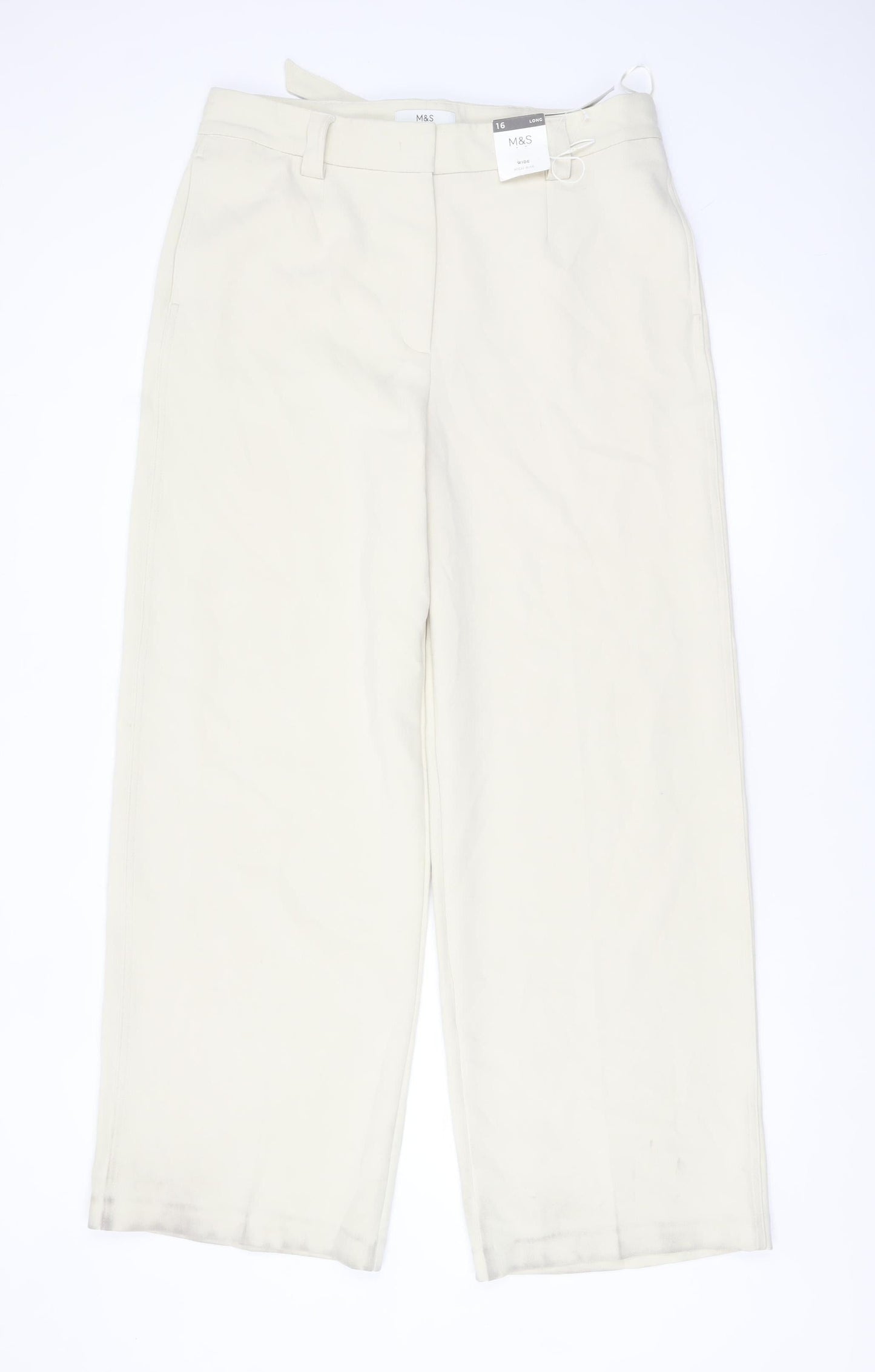 Marks and Spencer Women Beige Wide-Leg Trousers Size 16 Long