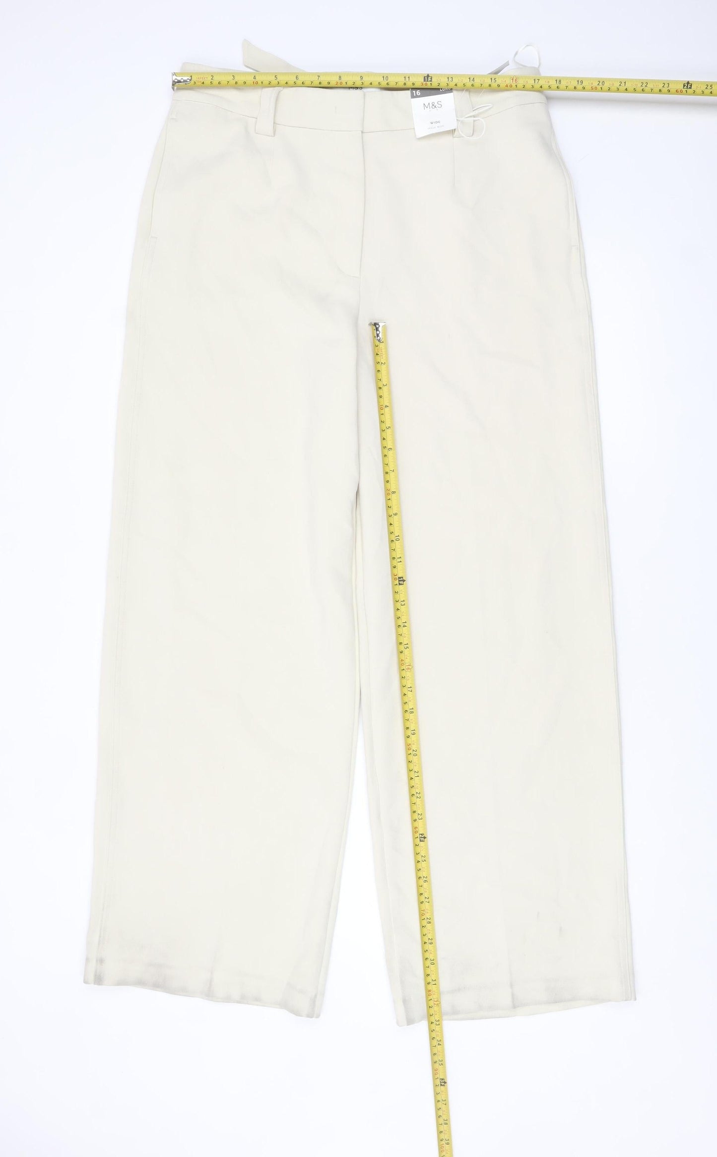 Marks and Spencer Women Beige Wide-Leg Trousers Size 16 Long