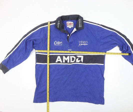 Cotton Traders Men’s Blue Rugby Polo Shirt XL Long Sleeve Sports Top