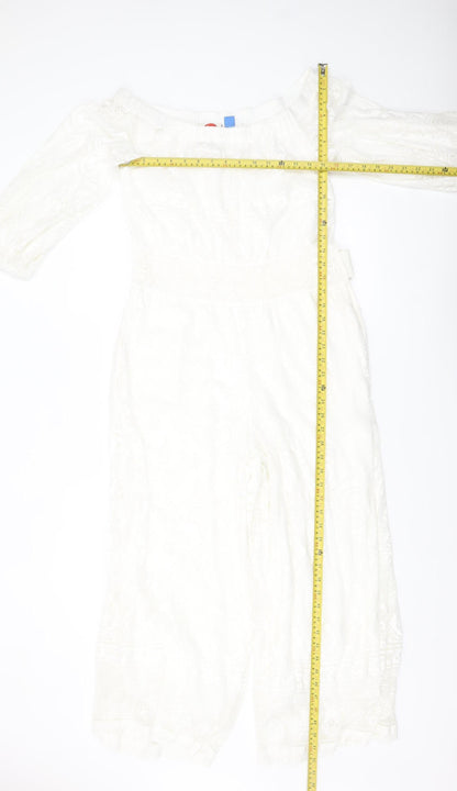 FARM Rio for Anthropologie Womens White Off Shoulder Lace Jumpsuit M