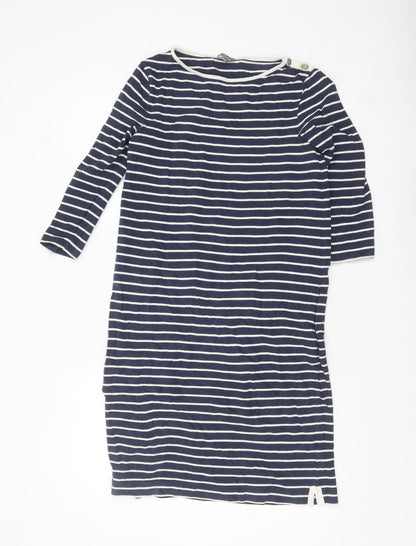 Jaeger Women Blue Striped Shift Dress Size S Cotton 3/4 Sleeve