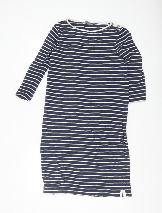 Jaeger Women Blue Striped Shift Dress Size S Cotton 3/4 Sleeve