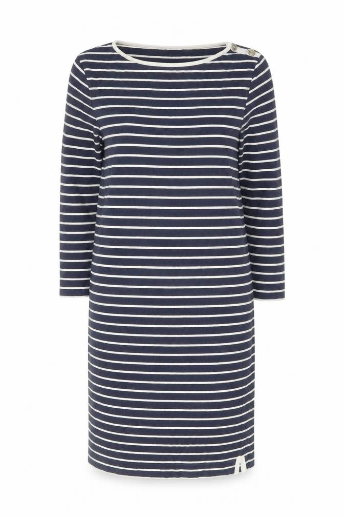 Jaeger Women Blue Striped Shift Dress Size S Cotton 3/4 Sleeve