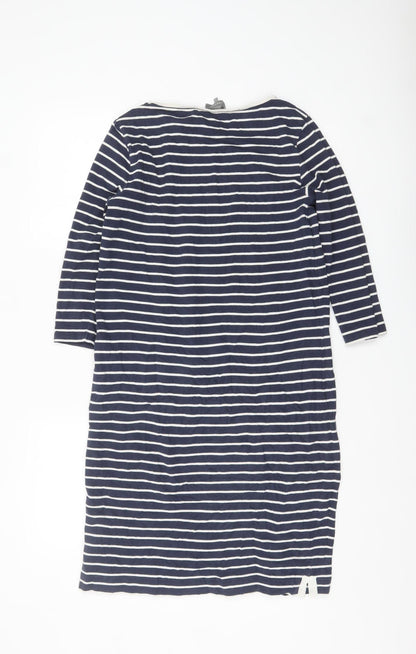 Jaeger Women Blue Striped Shift Dress Size S Cotton 3/4 Sleeve