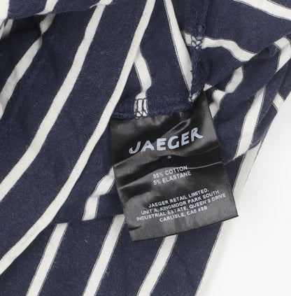 Jaeger Women Blue Striped Shift Dress Size S Cotton 3/4 Sleeve