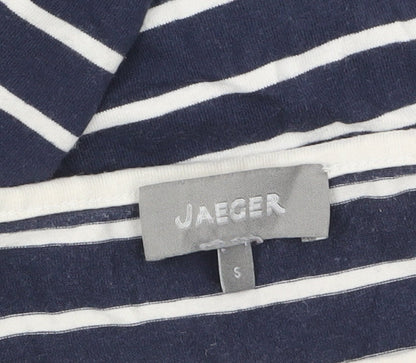 Jaeger Women Blue Striped Shift Dress Size S Cotton 3/4 Sleeve