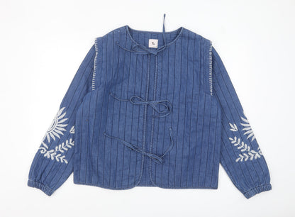 Tu Women Blue Embroidered Kimono Jacket Medium Cotton Casual